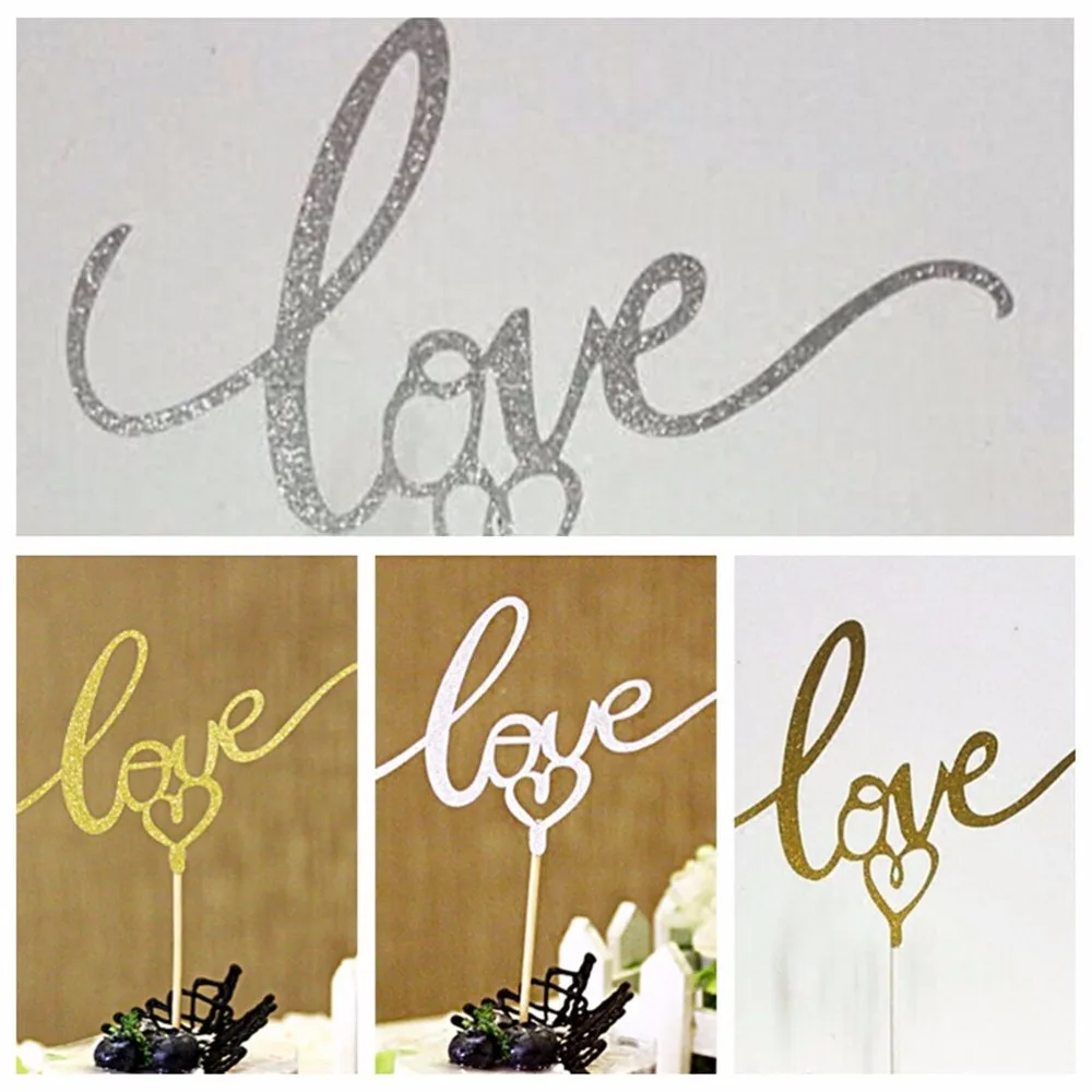 

1PCS New Silver Gold Sparkle Glitter Letter Love Cake Topper Fashion Festival Wedding Decoration Cake Decoration