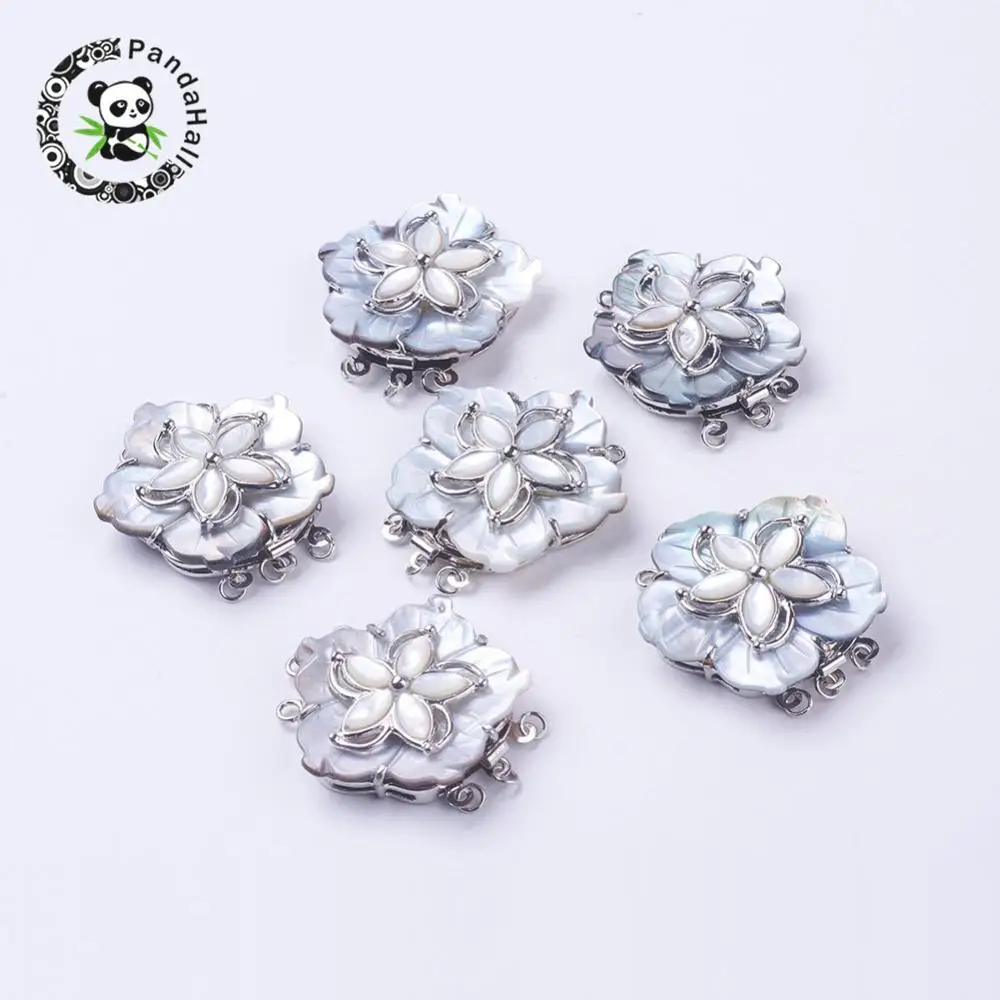 black shell box clasps, multi strand clasps, with brass findings, Metal