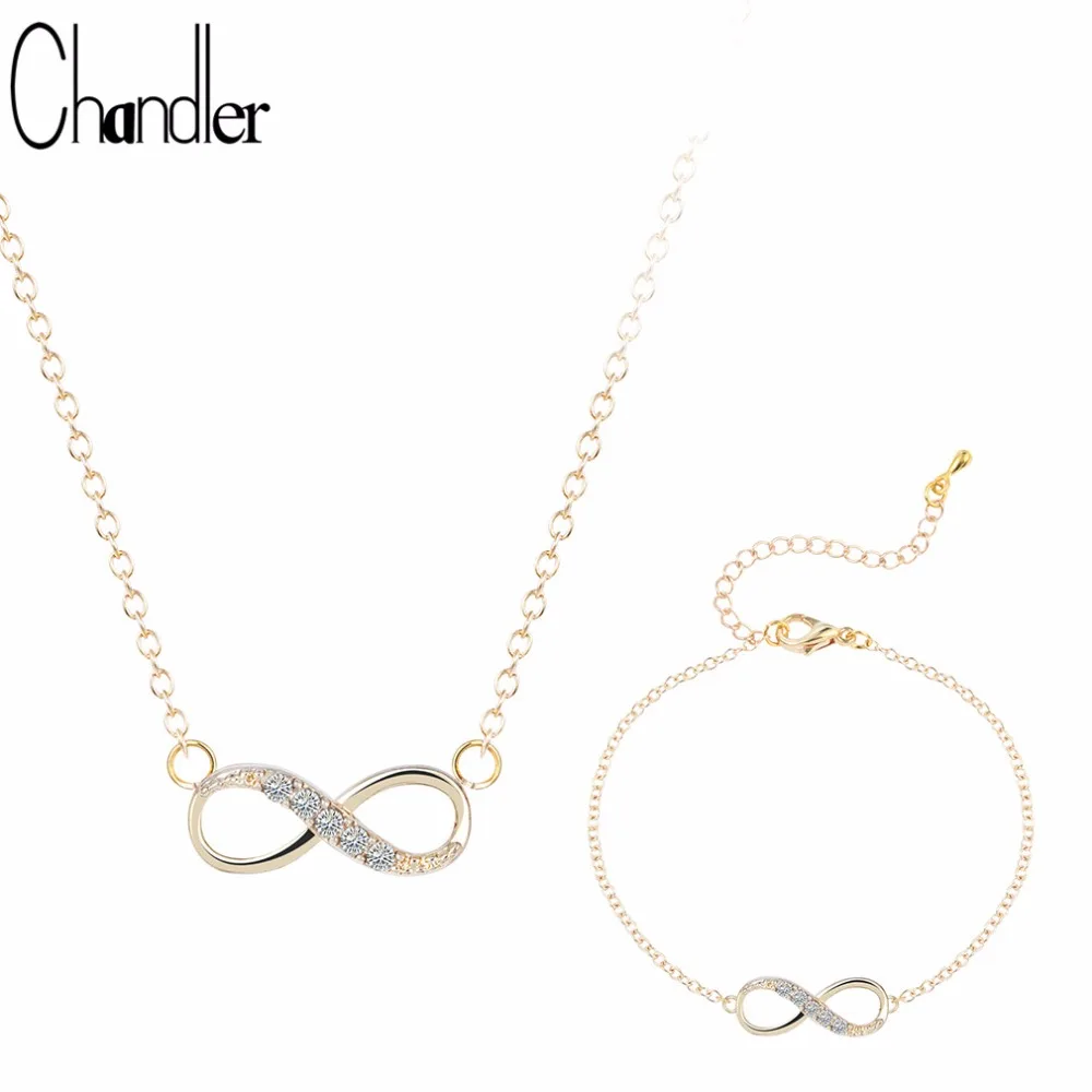 

Chandler Silver Plated Number 8 Endless CZ Necklace & Bracelet For Women Forever Eternal Friendship Infinity Fashion Jewelry Set