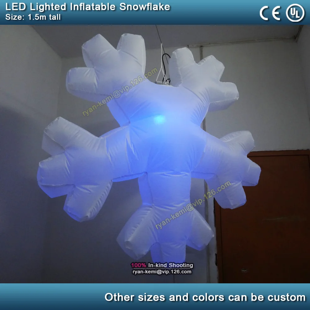 1.5m LED lighting inflatable snowflake hanging balloon stage mall wedding party events decoration LED ball