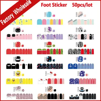 

50pcs Fashion Summer Foot Toe Adhesive Nail Art Stickers Wraps Flower Cartoon Designs DIY Pedicure Feet Care Decoration Tools