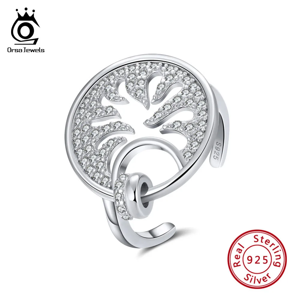 

ORSA JEWELS Luxury Sterling Silver Big Dreamcatcher Ring for Women Jewelry Crystal Zircon Party Dating Statement Ring Gift SR102