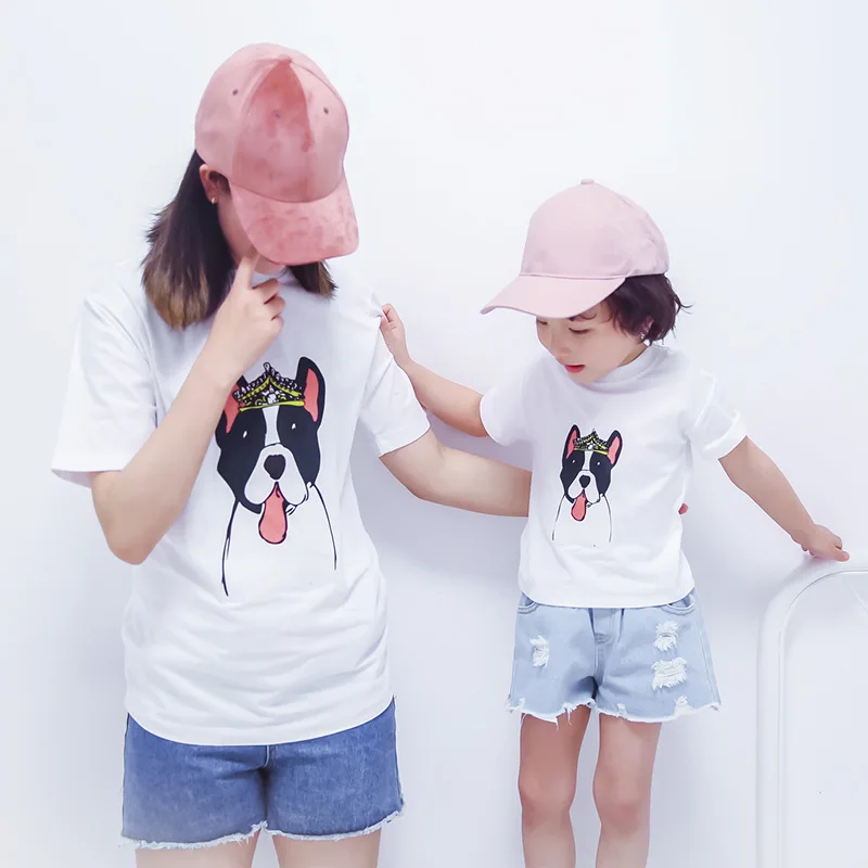 

Summer Mommy and Me White Cartoon Dog T-Shirt Family Matching Outfits Mother Daughte Son Short Sleeve 100%Cotton T-Shirt Clothes