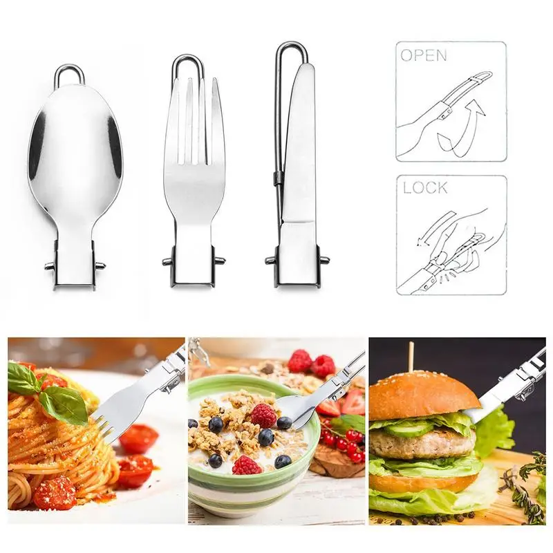 Acampar al aire libre senderismo Picnic utensilios de cocina conjunto de portátil de 304 de acero inoxidable colgante Copa plegable utensilios de cocina equipos de