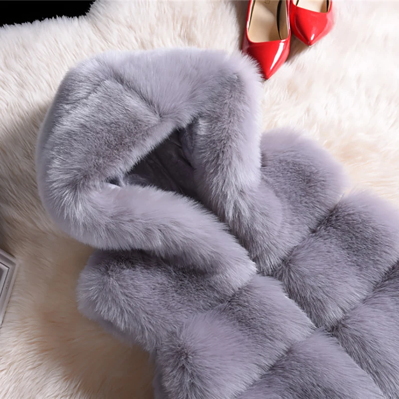 2018 Faux Fur Coat Winter Women Casual Hoodies Warm Slim Sleeveless Faux Fox Fur Vest Winter Jacket Coat Women Casaco Feminino