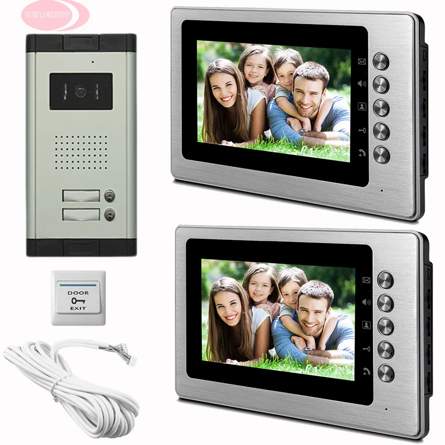 SUNFLOWERVDP 7'' Color Screen Video Door Phone Monitor Doorbell System Two Buttons Monitor Touch Key Screen CCD Camera HD Video