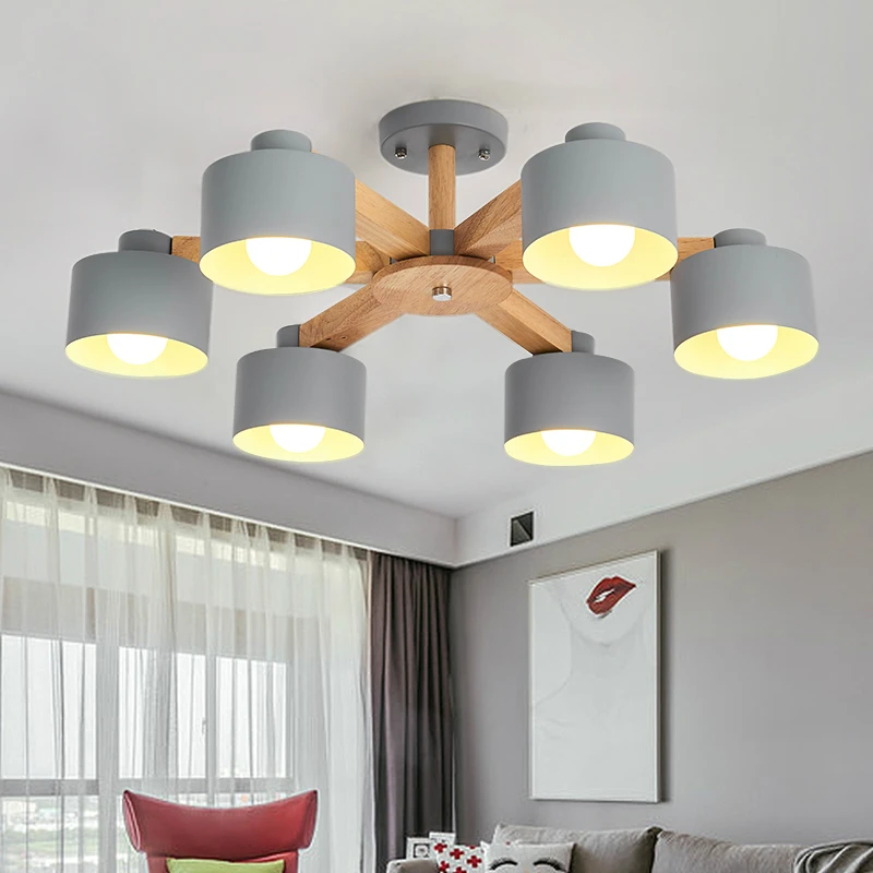 

Modern LED Macaron wood chandelier loft lighting fixtures Nordic hanging lights bedroom illumination living room suspended lamp