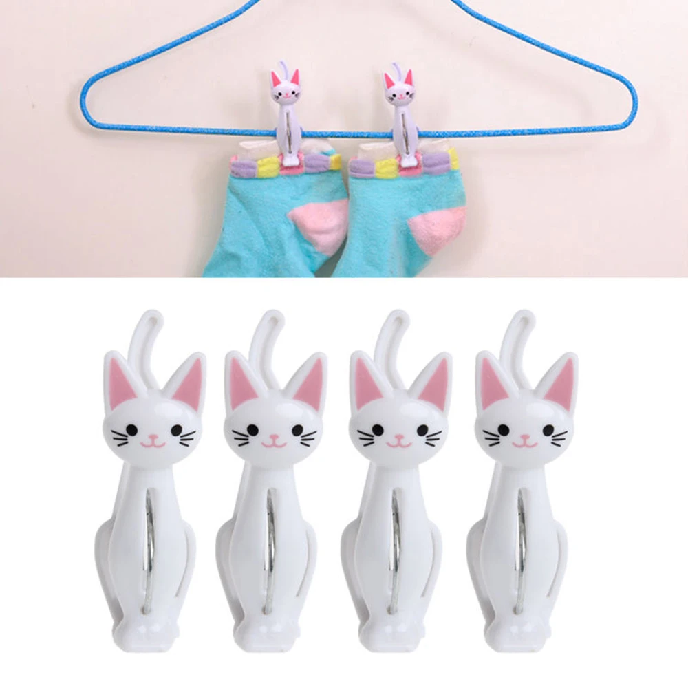 4 Pcs/Set Lovely Clothes pin Clips Plastic Cat Spring Hanging Laundry