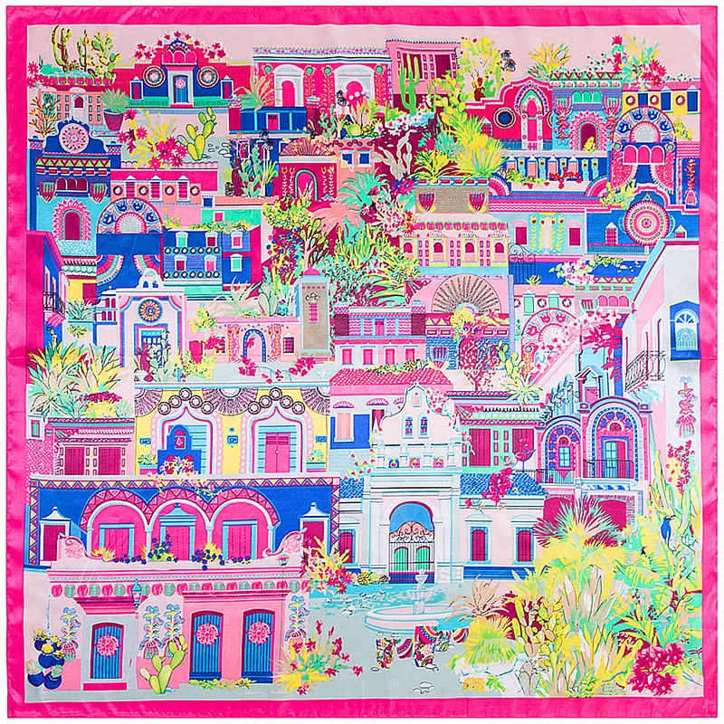 

90cm * 90cm new scarf big house architectural pattern ladies scarf large square towel