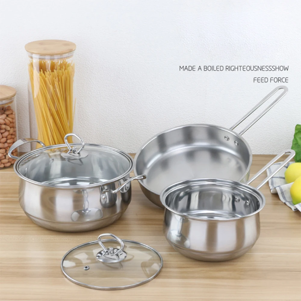 

Soup & Stock Pots Wok Pan Milk Pot Pan Soup Thickening Household Stainless Steel Non-Stick Pot Set Three Pieces Pot General TG76