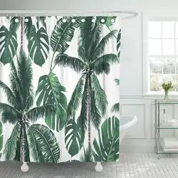 Водонепроницаемый душ Шторы s зеленый лист тропические джунгли пальмовых листьев деревьев цветочный узор белый кокосовое банана