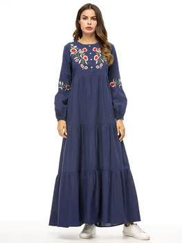 

Elegant Embroidery Abaya Maxi Dress Thicken Muslim Long Robe Gowns Vestidos Kimono Middle East Ramadan Islamic Prayer Clothing