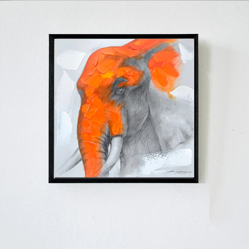 High Quality Beautiful Orange Elephant Canvas Painted on Printing With
