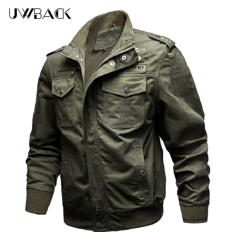 

Uwback Autumn Men's Military Jackets Embroidery Over Size 6XL Cargo Jackets Army Green Winter Cotton Tactical&Fight Jacket XA635