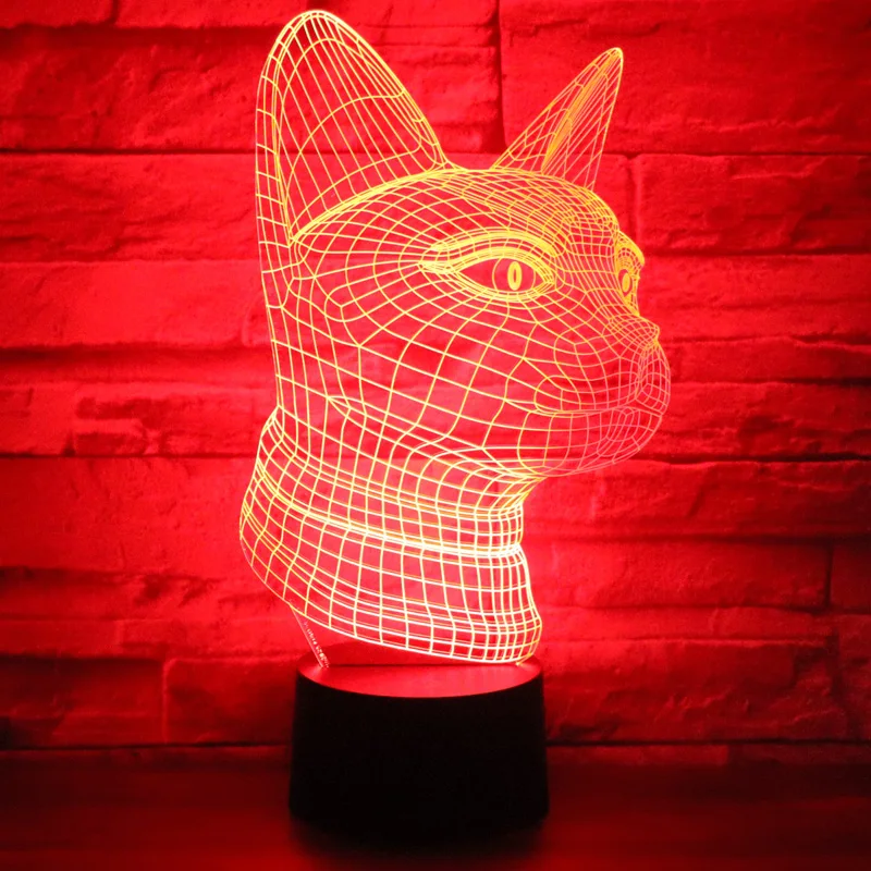 3D светодиодный светодиодные ночники кошка сторона с 7 цветов свет для украшения дома лампы удивительный визуализации Оптические иллюзии Awesome