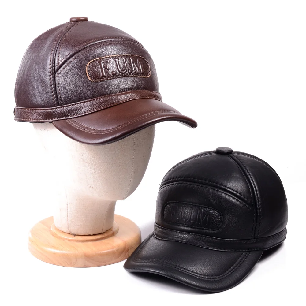 couvre-oreilles-en-cuir-veritable-pour-hommes-doublure-en-peau-de-mouton-souriante-cache-oreilles-chaud-rabat-d'oreille-beret-militaire-casquettes-de-camionneur-chapeaux-d'hiver