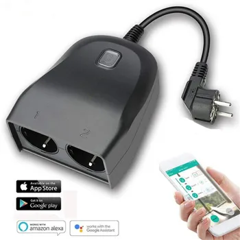 

PLYMOTON Smart Wireless Outdoor Waterproof Wi-Fi Socket with 2 Outlets EU Standard Plug Smart Home with Alexa Google Home