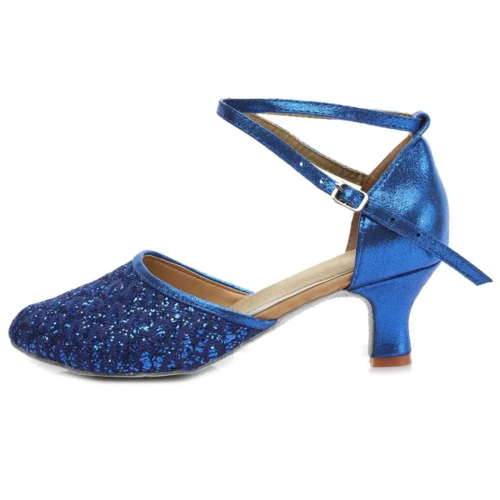 Размер 34-41, стиль, обувь для латинских бальных танцев, женская танцевальная обувь на каблуке 5 см/7 см - Цвет: 7cm Heels Blue