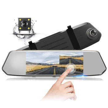 

universal car dash cam 7IPS Touch screen backup rear view mirror car recorder dual cameras vehicle travelling data recorder