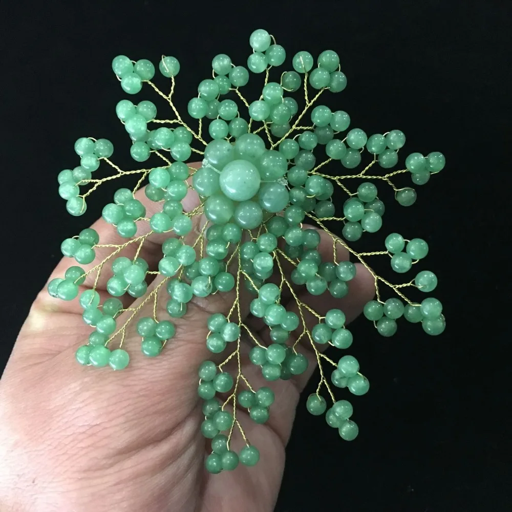 

latest design 4 inch 4mm light green jade bead leaf and flower shape Brooch