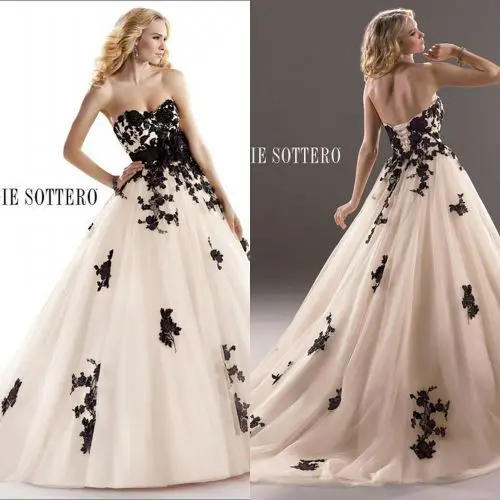 wedding dress with black accents