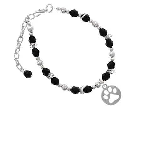 Circle with Cut Out Paw Black Beaded Bracelet