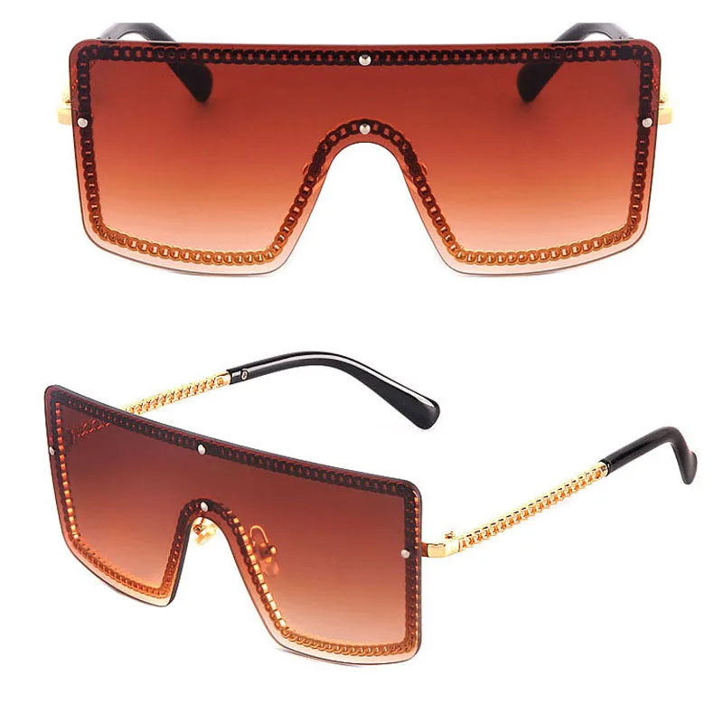 Новые модные квадратные солнцезащитные очки для женщин роскошные негабаритных Градиент Синий Розовый Желтый линза в металлической оправе плоские верхние солнцезащитные очки для мужчин