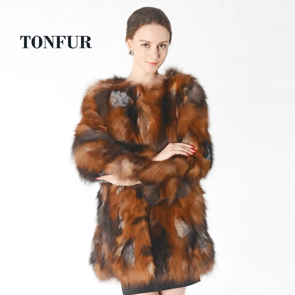 Crystal Natural Fox Fur Warm Thick Long Coat Real Fox Fur Coat Lady
