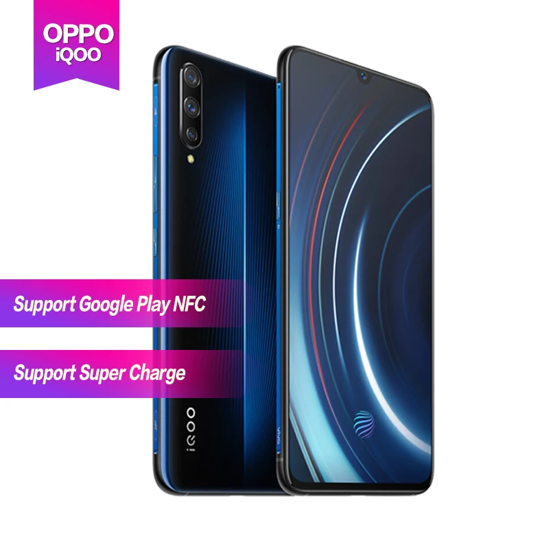 VIVO iQOO Android 9 мобильный телефон OTA обновление отпечатков пальцев ID Snapdragon 855 NFC тип-c 4000 мАч 44 Вт Быстрая зарядка 4D игровой мобильный телефон