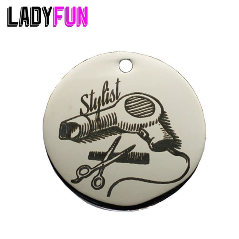 

Hair Stylist Stainless Steel Charms 25mm High Polish Mirror Surface Jewelry Pendant Tag 20pcs