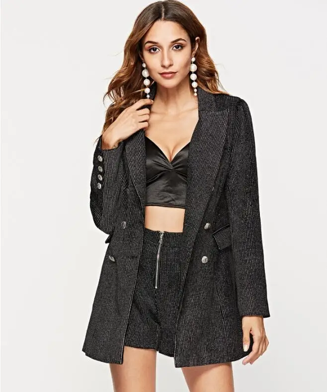 Женский комплект из 2 предметов, пальто, куртка с отложным воротником, тонкие двубортные пальто, осенне-зимние элегантные женские пальто, SP-55