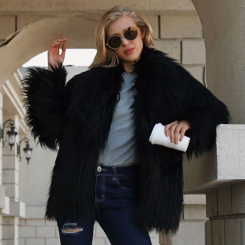 

2018 Shaggy Faux Fur Coat Women Winter Warm Long Sleeve V neck High Street Fur Jacket Coat Hairy Overcoat Plus Size 3XL 6Q2141