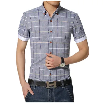 

LEFT ROM shirt men's big size 2017 summer new slim male short-sleeved plaid shirt fashion business men shirt shirt comfortable