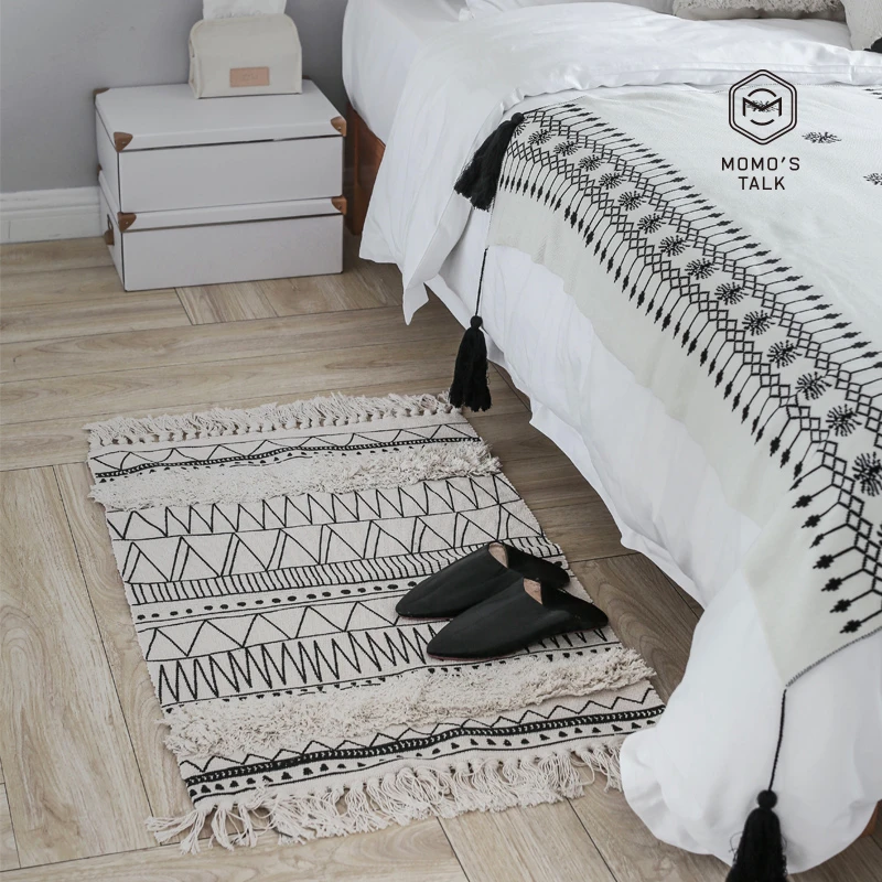 Nordic Cotton Carpets For Living Room Bedroom Rugs Home Carpet Black Tassel Fashion Simple Decor Floor