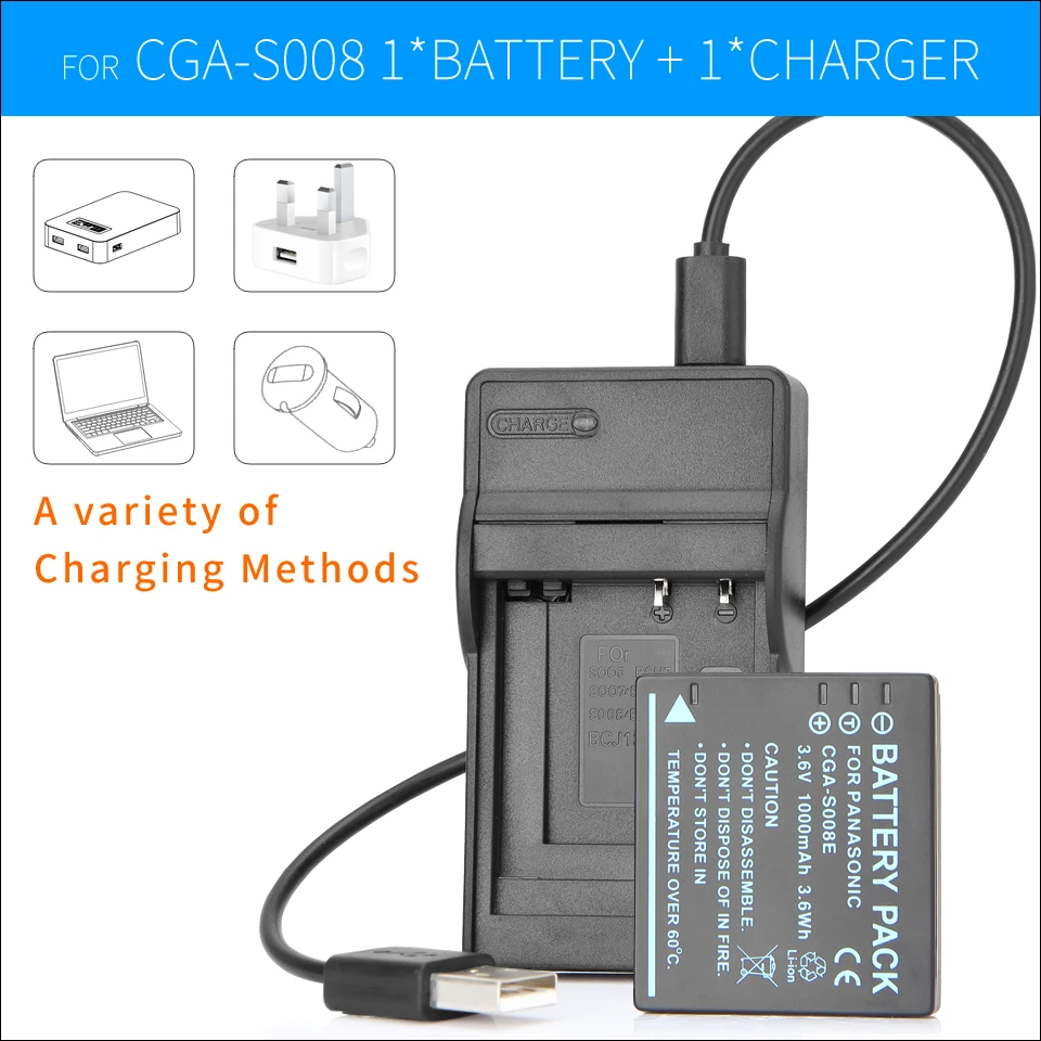 DMW BCE10 CGA S008E Battery+Charger For Panasonic Lumix DMC FX500 FX520