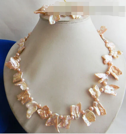 

Hot sell Noble- free shipping 07667 Pink Baroque Freshwater Pearl Necklace Bracelet Set (A0423)