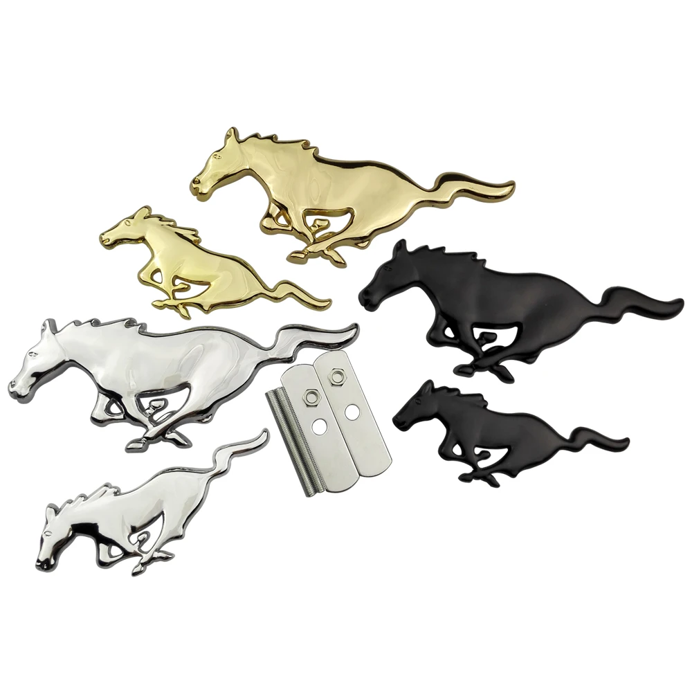3D Metal Chrome Running Horse Front Head Hood Grille Emblem Badge