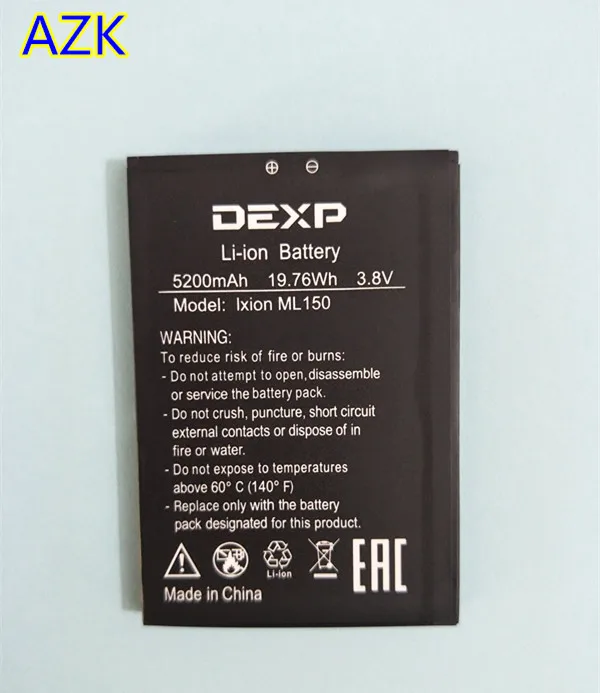 

AZK New battery 3.8V 5200mah Battery for DEXP Ixion ML 150 ML150 AMPER M Phone Replacement