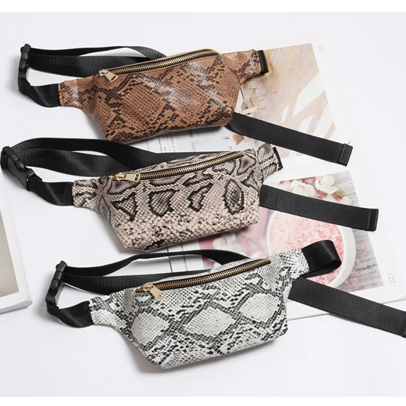 

New Fashion Fanny Pack Retro Snake Pattern PU Ladies Waist Bag Waterproof Anti-theft Woman Bum Bag Mobile Phone Change Bags Bel