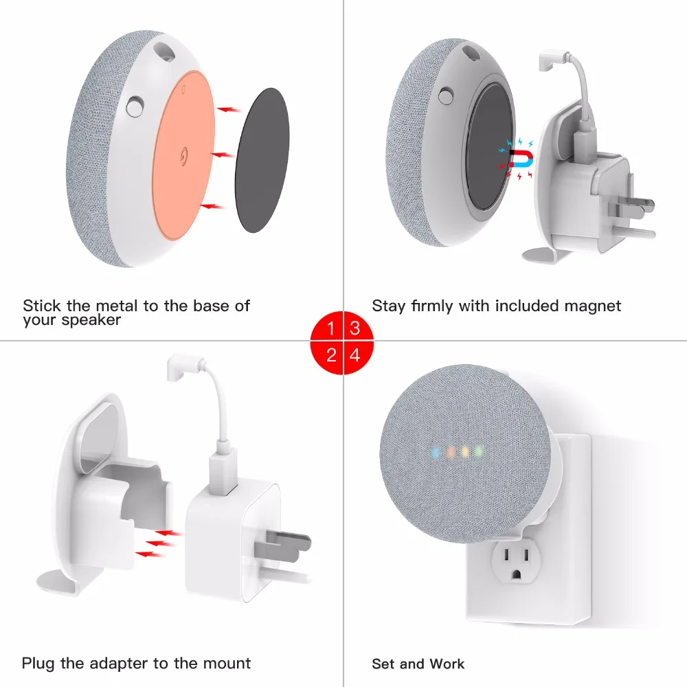 Настенный держатель для розетки Google Home Mini / Dot 2 го поколения чистый и компактный