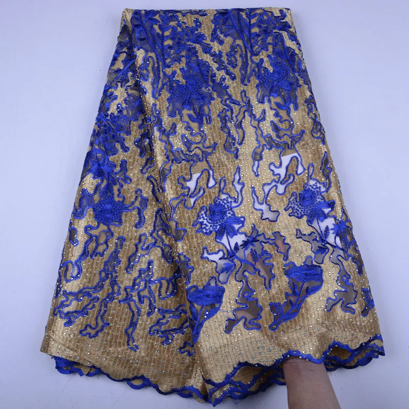 

Fashion African Lace Fabric High Quality Royal Blue 3D Lace Nigerian Lace Fabric 2019 High Quality Lace With Stones Y1493