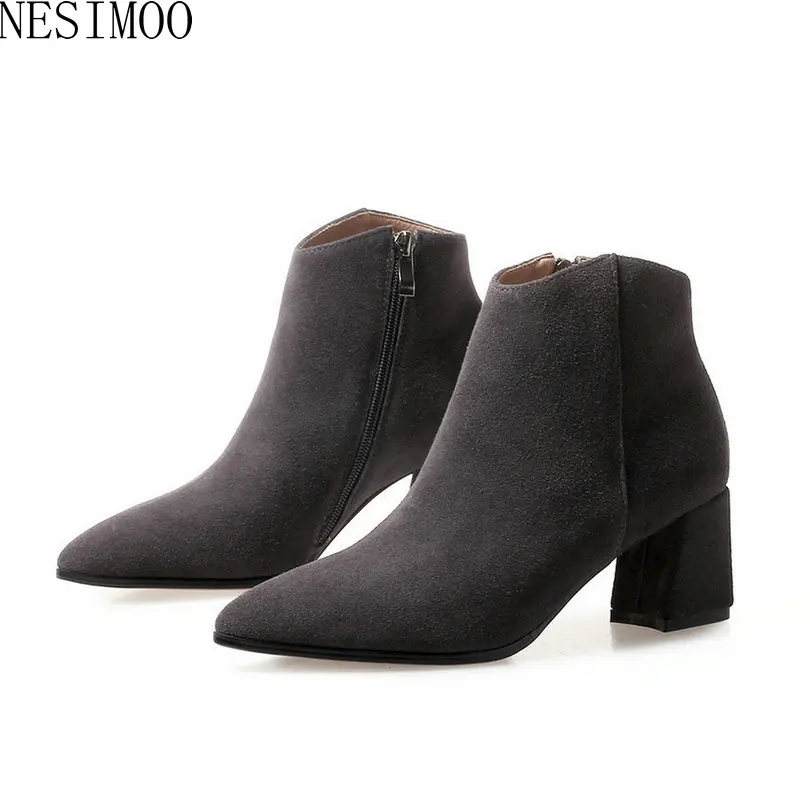 

NESIMOO 2019 Women Ankle Boots New Fashion Ribbon Pointed Toe Boots For Girls Platform Zipper All Match Winter Boots Size 33-39