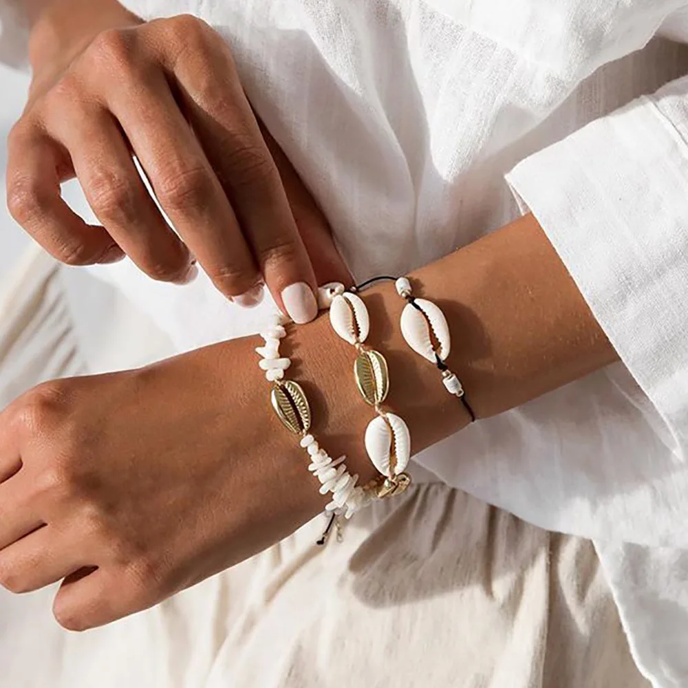 

Bohemian Hand Braided Shell Bracelet Boho 3 Pcs/Set Handmade Seashell Braclet For Women Girls Wristband Jewelry Female Pulseira