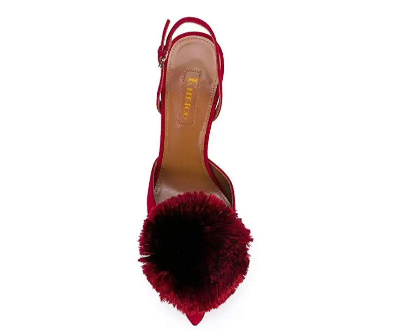 Kmeioo/женские туфли-лодочки; туфли-лодочки с острым носком на высоком каблуке с пышными помпонами; босоножки на шпильке; обувь для вечеринки и свадьбы