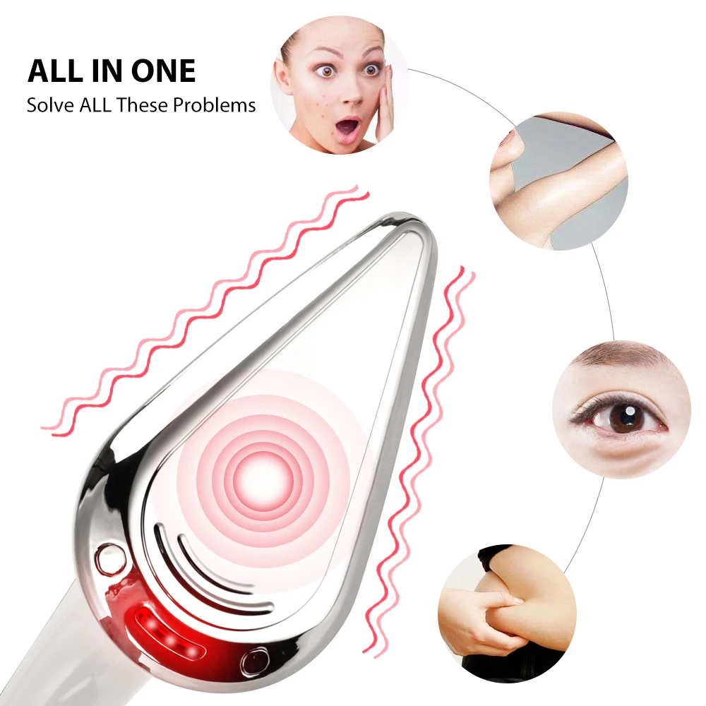  Microcurrent Iron Heat Vibration Massager Ion Lead In Wrinkles Remover Face Lifting Facial Machine 
