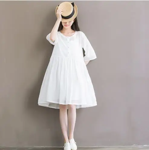 

Clobee 2017 Winter White Lolita Mori Girl Women Dress Cotton And Linen A Line Ladies Dresses School Style Femme Vestidos Q797