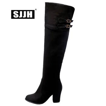 

SJJH Women Nubuck Long Rinding Boots with Round Toe Chunky Plush Over-the-Knee Boot Fashion Casual Shoes Large Size Q569