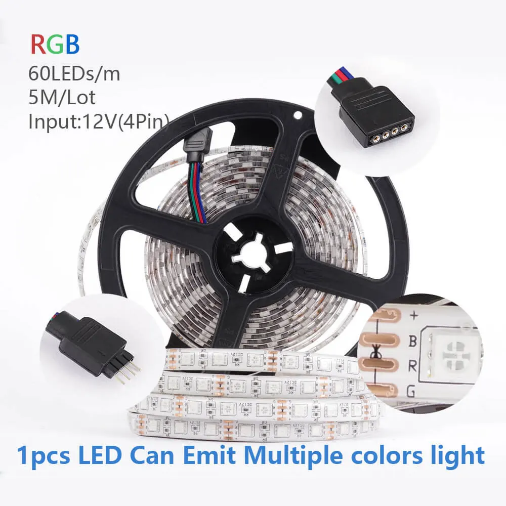 DKG Светодиодная лента 5 м RGB 5050 2835 SMD Водонепроницаемая IP20 IP65 60 светодиодов/м 12 В