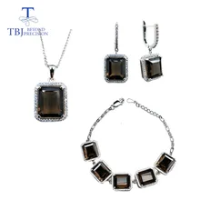 TBJ, 49.6ct натуральный дымчатый кварц драгоценный камень ювелирный набор из серебра 925 пробы, классический дизайн драгоценный камень ювелирные изделия для женщин с подарочной коробкой