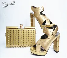 Capputine Italian Style PU Leather With Rivet Shoes And Bag Set African Desgin Woman Shoes And Matching Purse Set For Party G27